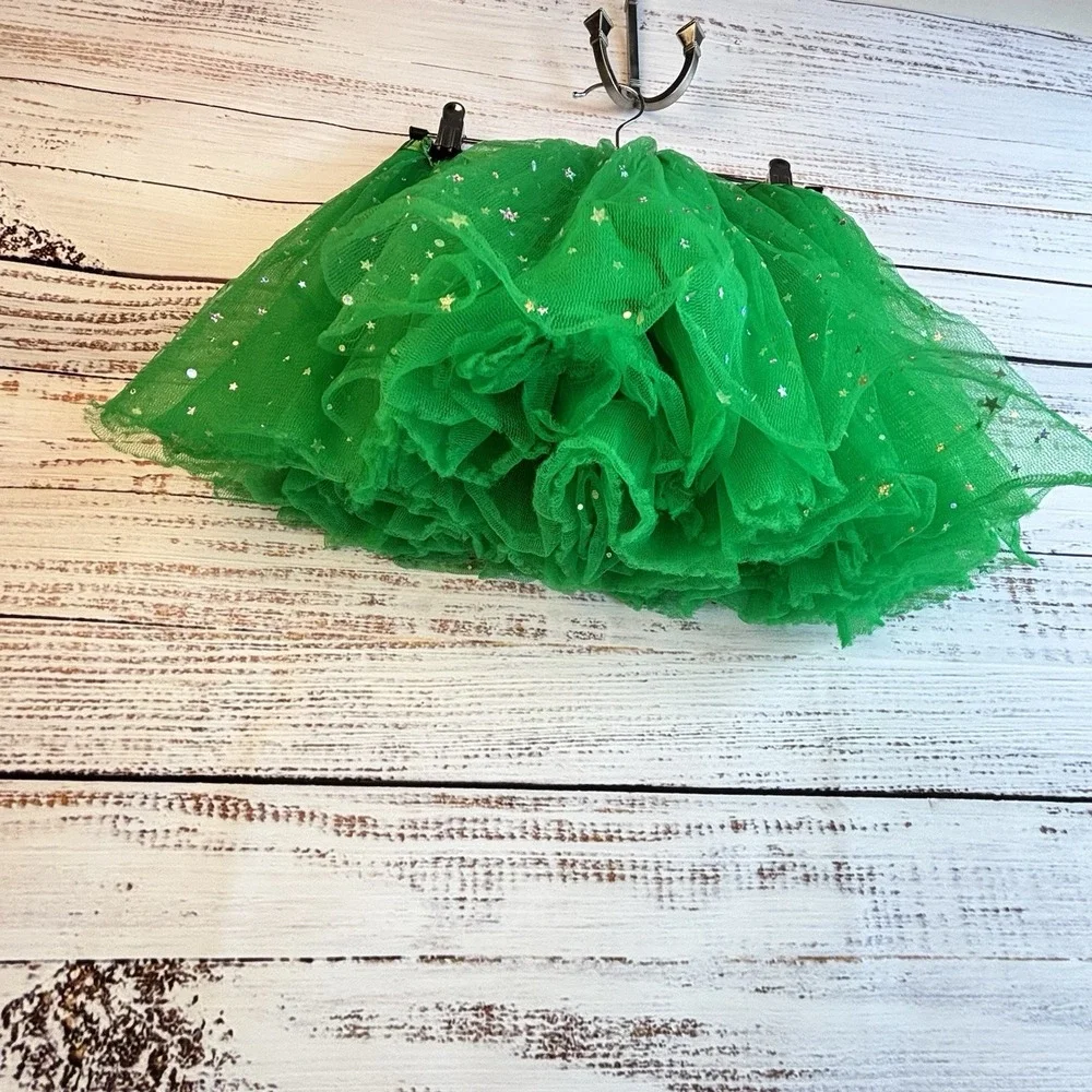 Kelly Green Tulle Skirt Sparkles Tutu Festive Petticoat Whimsical Girl's OSFM‎
